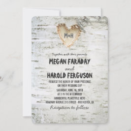 Rustikale Birch Bark Heart Wedding Einladung