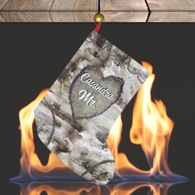 Rustikale Birch Bark Wood Carved Heart Aspen Tree  Kleiner Weihnachtsstrumpf (Von Creator hochgeladen)