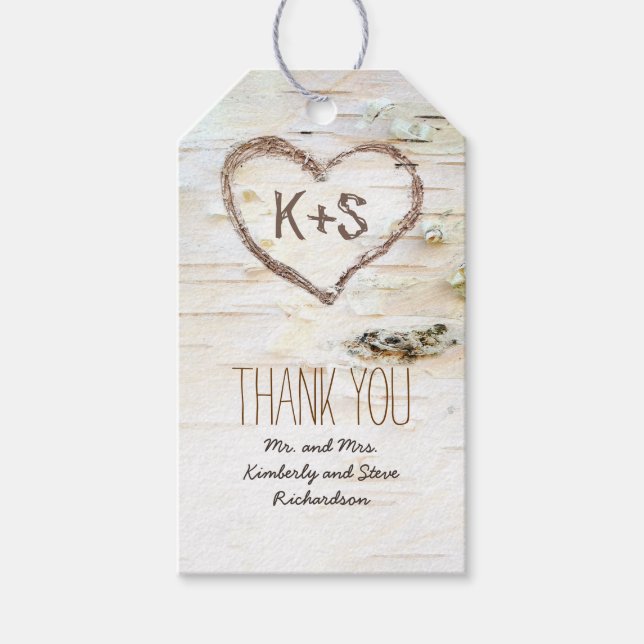 Rustikale Birch Barke Hochzeit Geschenkanhänger (Vorderseite)