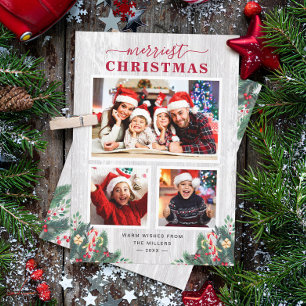 Rustikale Birch Mistletoe Merriest Christmas 3 Fot Feiertagskarte