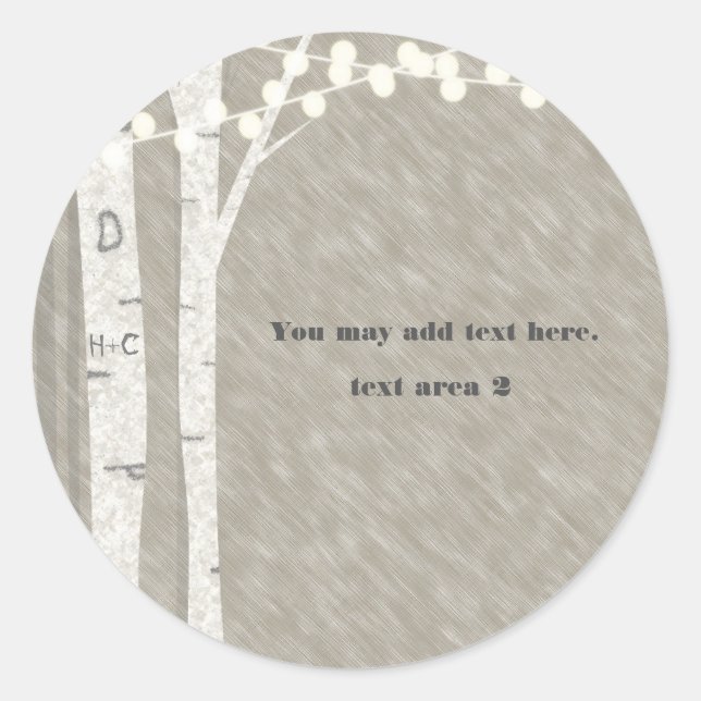 Rustikale Birch Tree String Lights bevorzugen Stic Runder Aufkleber (Vorderseite)