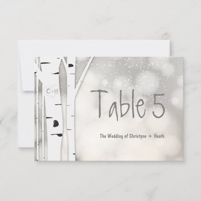 Rustikale Birch Tree Winter Snowy Tischnummer Card (Vorderseite)