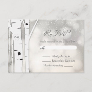 Rustikale Birch Tree Winter White Snowy RSVP Card