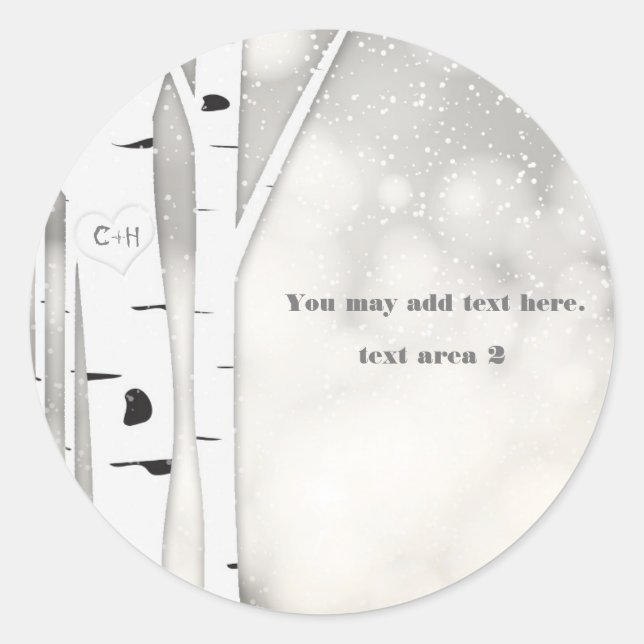 Rustikale Birch Winter White Snowy Wedding Sticker (Vorderseite)