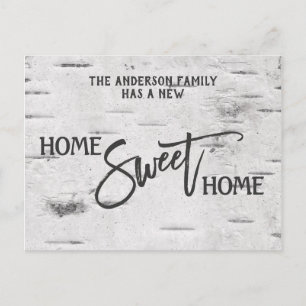 Rustikale Birch Zuhause Sweet Zuhause Moving Ankün Postkarte