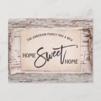 Rustikale Birken-Home-Sweet-Home-Umsiedlungsankünd