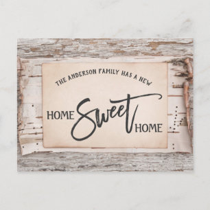 Rustikale Birken-Home-Sweet-Home-Umsiedlungsankünd Postkarte
