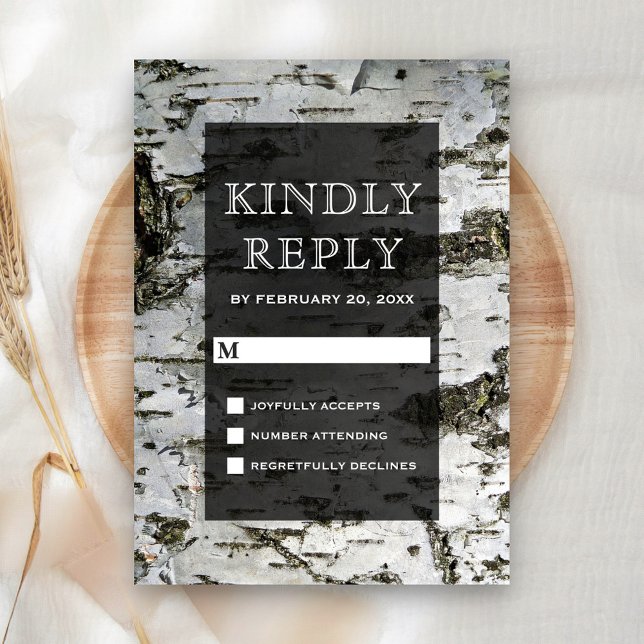 Rustikale Birkenbaum Bark Moderne Hochzeit RSVP Karte (Von Creator hochgeladen)