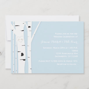 Rustikale Birkenbaum-Herzblaue Hochzeitseinladung Einladung