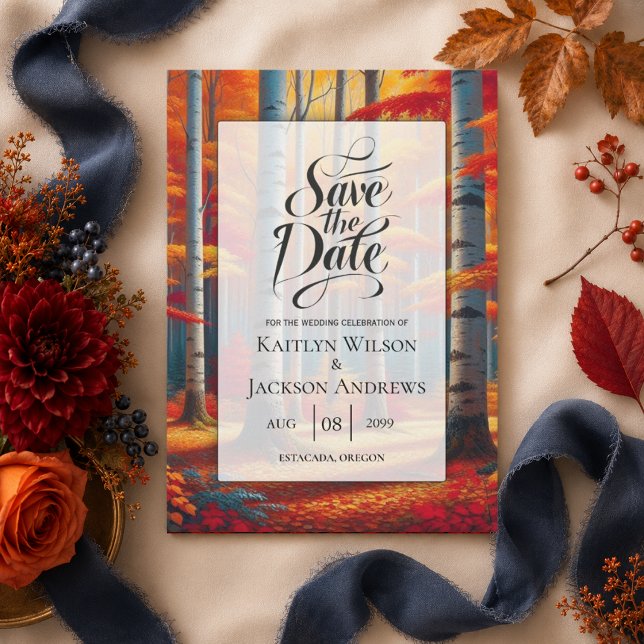 Rustikale BirkenbaumHochzeit im Herbst Save The Date (Von Creator hochgeladen)