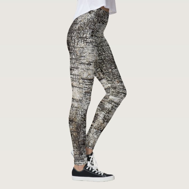 Rustikale Birkenrinde gestörtes gekrechtes Muster Leggings (Rechts)