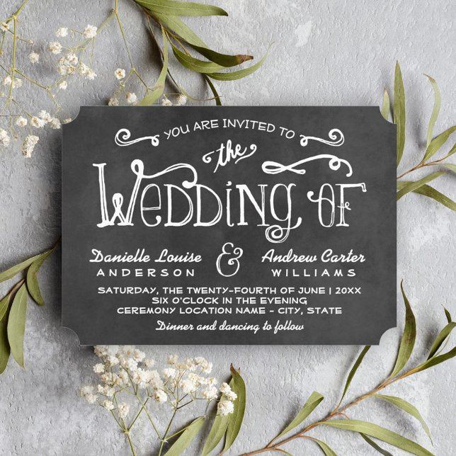 Rustikale Black Chalkboard Script Wedding Einladung (Von Creator hochgeladen)
