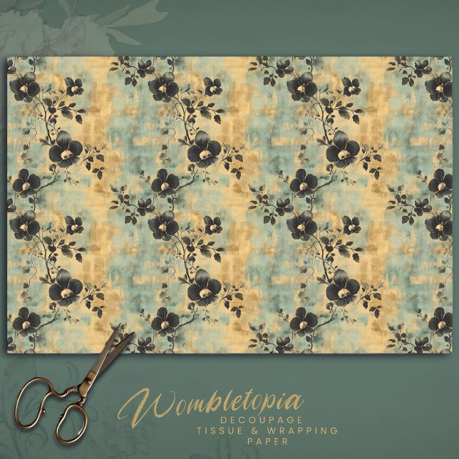 Rustikale Black & Ivory Wildblumen auf Sage Green Seidenpapier (Von Creator hochgeladen)