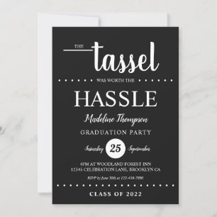 Rustikale Black Tassel Script Graduation Party Einladung