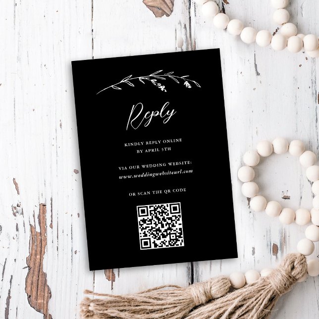Rustikale Black Wildblume Online QR Code Hochzeit RSVP Karte (Von Creator hochgeladen)
