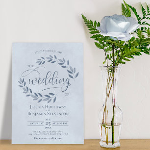Rustikale Blätter Elegant Dusty Blue Wedding Einladung