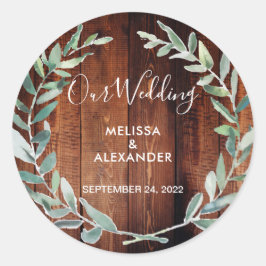 Rustikale Blätter in Aquarelltönen Runder Aufkleber