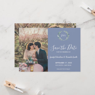 Rustikale Blätter Monogramm Foto Save the Date Einladung