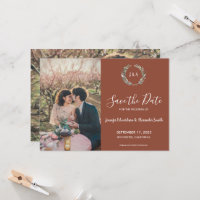 Rustikale Blätter Monogramm Foto Save the Date