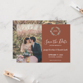 Rustikale Blätter Monogramm Foto Save the Date Einladung
