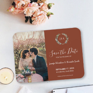 Rustikale Blätter Monogramm Foto Save the Date Magnet