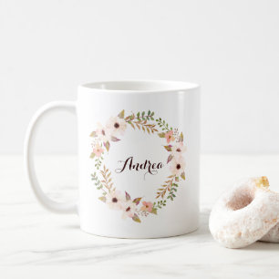 Rustikale Blätter- und Blumenkranz-Personalisierte Kaffeetasse