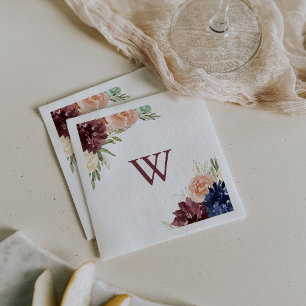 Rustikale Blätter und blutige Monogramm-Hochzeit Serviette