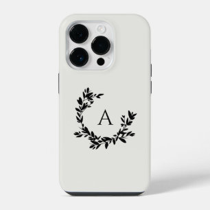 Rustikale Blattmonogramm-Initiale Creme Neutral iPhone 14 Pro Hülle