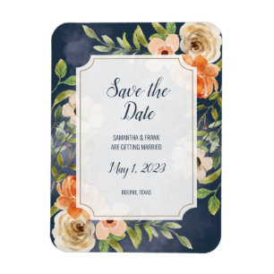 Rustikale Blaue Aquarell-Blumen-Save-the-Date-Kart Magnet