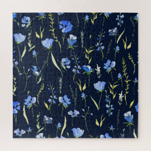 Rustikale blaue Blumen: Botanische Illustration. Puzzle