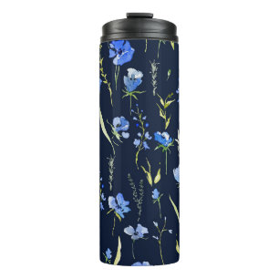 Rustikale blaue Blumen: Botanische Illustration. Thermosbecher