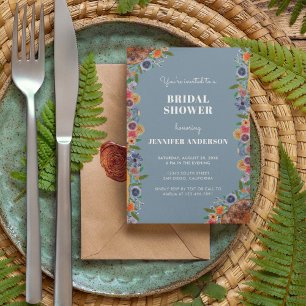 Rustikale Blaue Blumen-Garten Boho-Chic-Brautparty Einladung