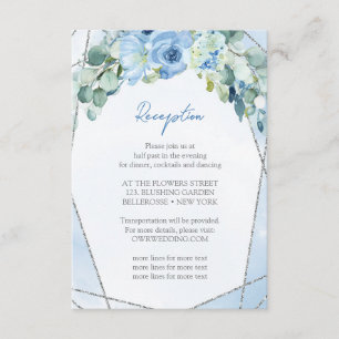Rustikale blaue Blumen Silver Frame Hochzeitsempfa Begleitkarte