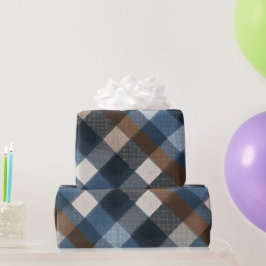 Rustikale blaue braune Jeans Karo verwaschenes Kar Geschenkpapier