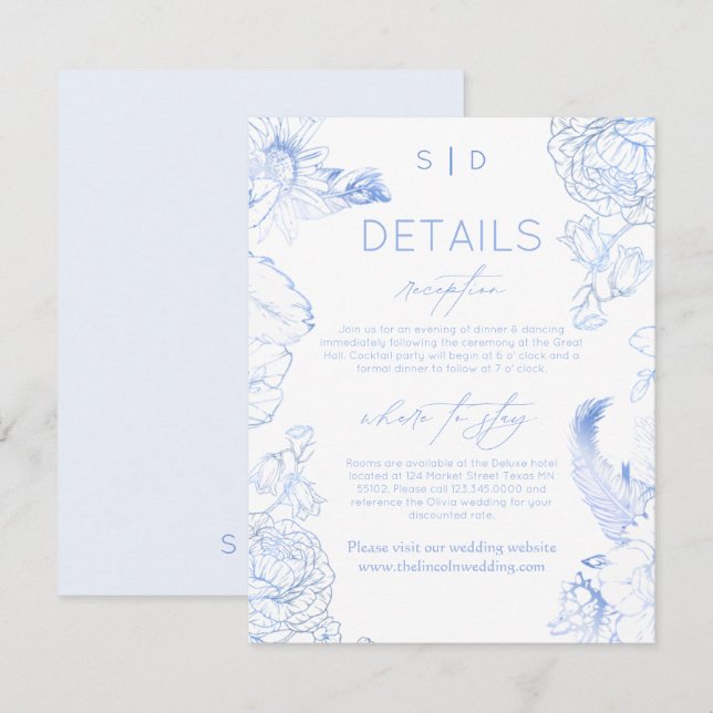Rustikale Blaue Florale Hochzeit Begleitkarte (Vorne/Hinten)