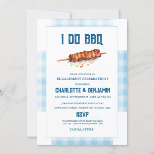 Rustikale Blaue Gingham-Ich-heirate-BBQ-Hochzeitfe Einladung
