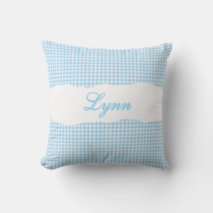 Rustikale blaue Gingham-Personalisierung Name Kissen