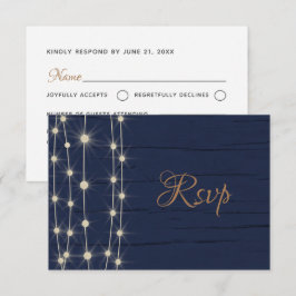 Rustikale Blaue & Goldene Lichterkette Hochzeit-RS RSVP Karte