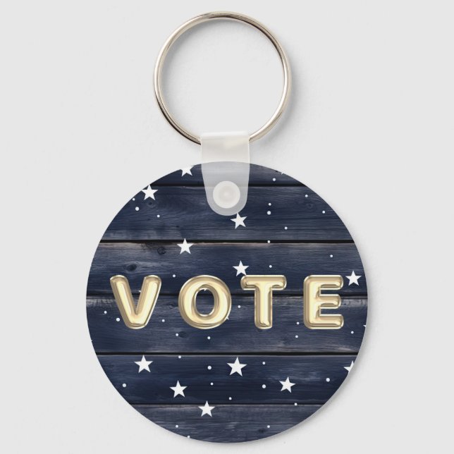 Rustikale blaue Holzsterne  Vote Schlüsselanhänger (Vorderseite)
