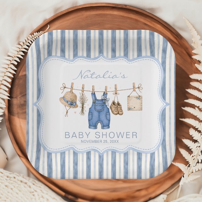 Rustikale Blaue Jeans-Baby-Party Pappteller (Von Creator hochgeladen)