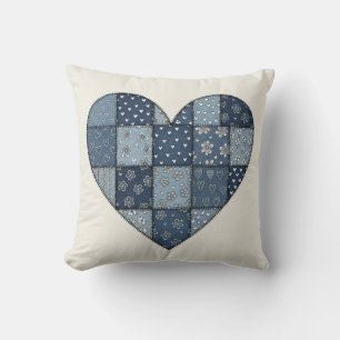 Rustikale blaue Jeans-Patchwork-Herz-Illustration Kissen