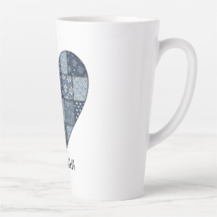 Rustikale blaue Jeans-Patchwork-Herz-Illustration Milchtasse