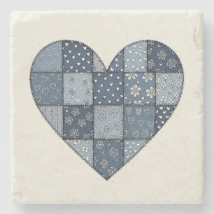 Rustikale blaue Jeans-Patchwork-Herz-Illustration Steinuntersetzer
