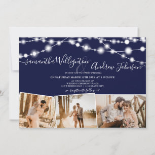 Rustikale blaue Lichter Drehbuch 4 Fotos Hochzeit Einladung