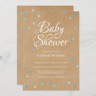 Rustikale blaue Liebe Herz Babyboy Dusche/Sprinkle Einladung