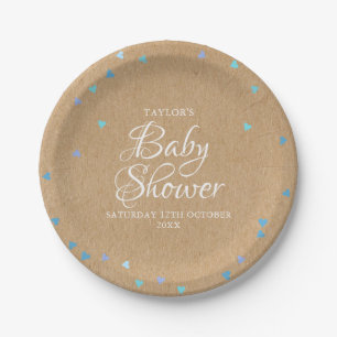 Rustikale blaue Liebe Herz Babydusche / Sprinkle Pappteller