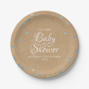 Rustikale Blaue Liebesherzen Baby Boy Shower / Spr Pappteller