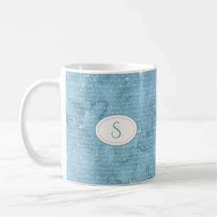 Rustikale blaue Monogramm-Blumentypografie Kaffeetasse
