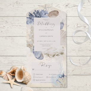 Rustikale Blaue Ozean Strand Creme Abendessen All In One Einladung
