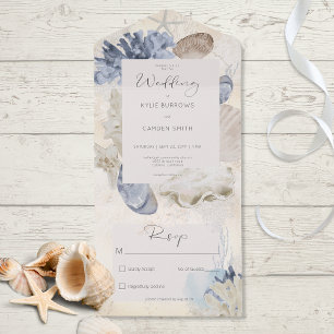 Rustikale Blaue Ozean Strand Creme Nein Abendessen All In One Einladung